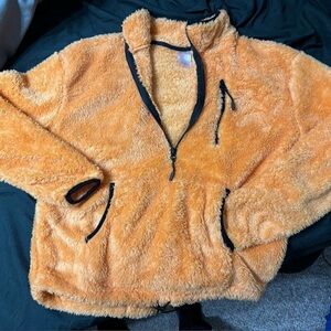 Neon orange fleece quarter zip sweatshirt pullover